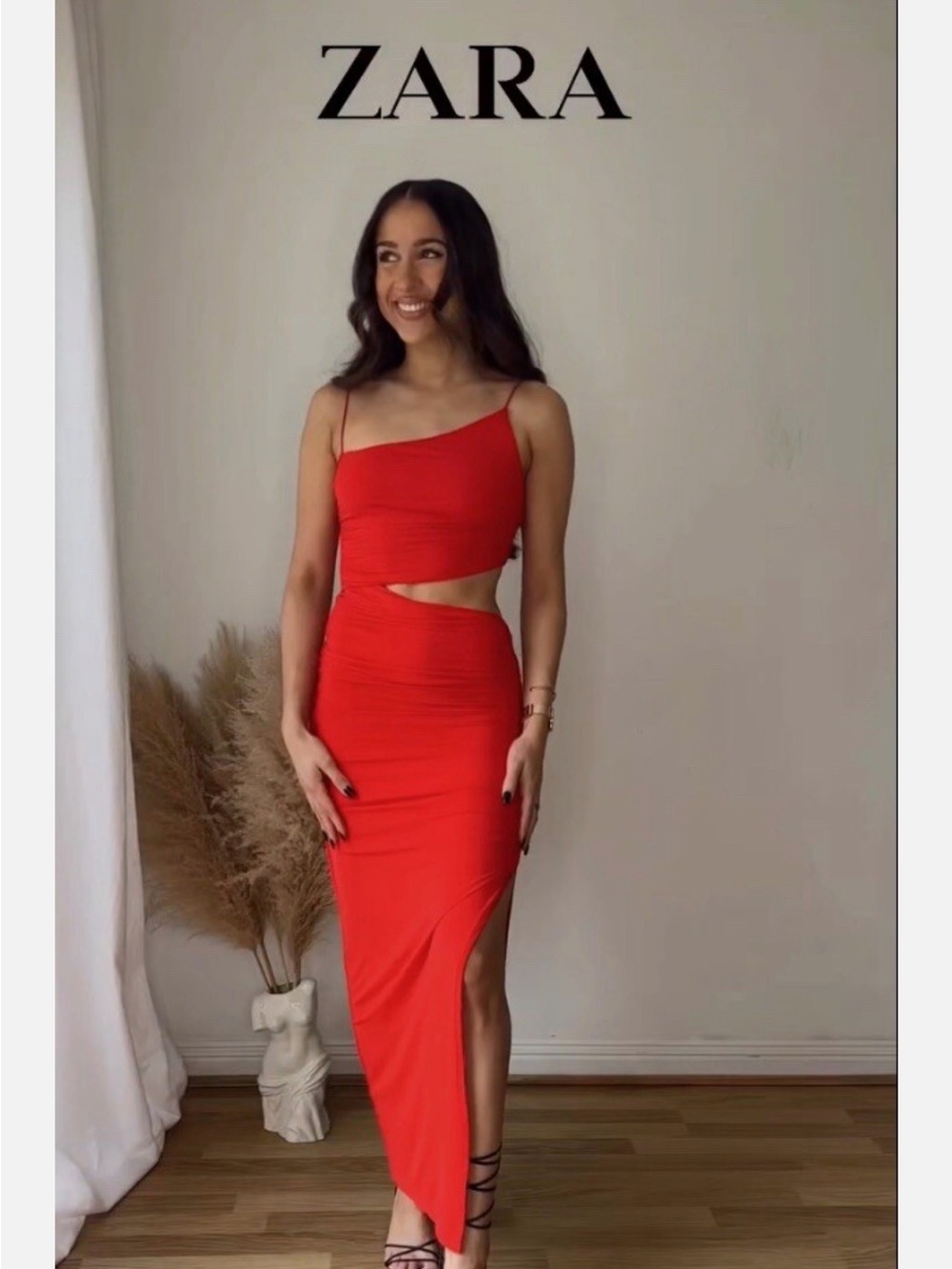 Zara Red Backless Draped Cutout Evening Dress